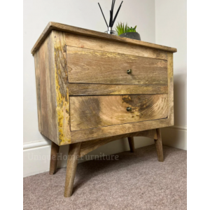 Rustic Bedside Table Scandinavian Style Large Solid Wood Nightstand Drawer Cabinet Unit - Image 3