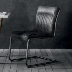 Industrial Dining Chairs Set 2 Genuine Leather Seat Vintage Metal Chair