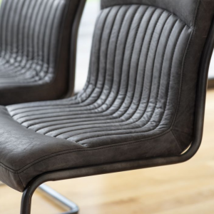 Industrial Dining Chairs Set 2 Genuine Leather Seat Vintage Metal Chair - Image 4