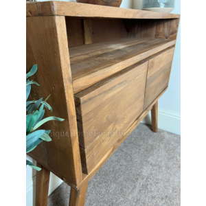Rustic Console Table Solid Teak Wood Sideboard Vintage Farmhouse Style Side Cabinet - Image 2