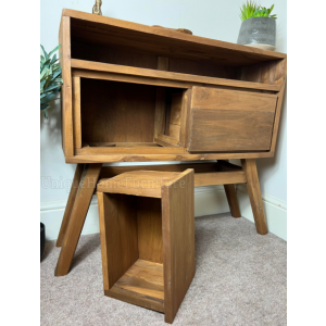 Rustic Console Table Solid Teak Wood Sideboard Vintage Farmhouse Style Side Cabinet - Image 4