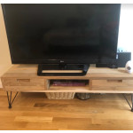 Industrial TV Stand Rustic Solid Recycled Teak Wood Vintage Media Cabinet Shelf Unit