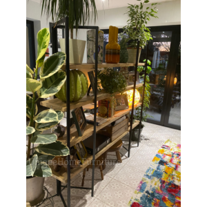 Tall Industrial Bookcase Vintage Style Large Rustic Metal Display Cabinet Solid Wood Shelving Unit - Image 3