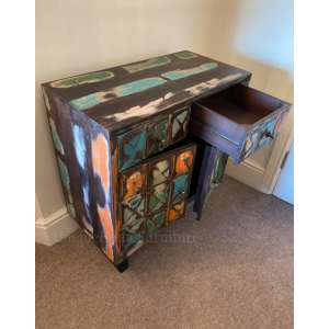 Industrial Storage Sideboard Rustic Solid Wood Cupboard Retro Metal Side Cabinet - Image 3