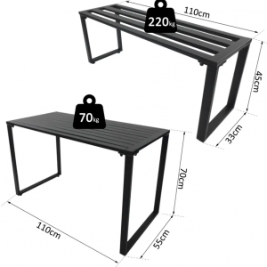 Industrial Garden Bar Set Metal Dining Table 2 Bench/chairs Pub Patio Furniture - Image 4