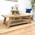 Rustic Coffee Table Large Solid Wood Storage Shelf Farmhouse Furniture