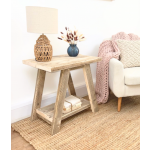 Rustic Side Table Solid Wood Storage Shelf Stand Farmhouse Furniture
