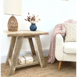 Rustic Side Table Solid Wood Storage Shelf Stand Farmhouse Furniture - Image 3