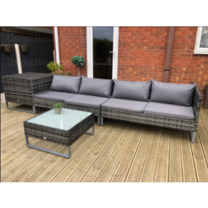 Rattan Lounge Set Grey Corner Furniture Garden Patio Glass Table Wicker Sofa - Image 3