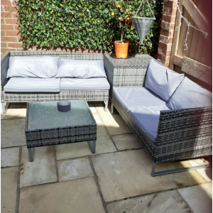 Rattan Lounge Set Grey Corner Furniture Garden Patio Glass Table Wicker Sofa - Image 5