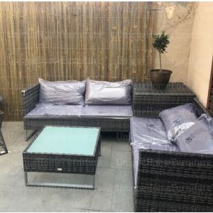 Rattan Lounge Set Grey Corner Furniture Garden Patio Glass Table Wicker Sofa - Image 7