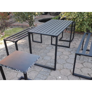 Industrial Garden Bar Set Metal Dining Table 2 Bench/chairs Pub Patio Furniture - Image 3