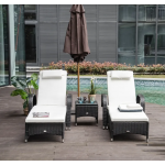 Black Large Sun Lounger Wicker Rattan Set 2 Sun Bed Garden Patio Table Recliner Chairs
