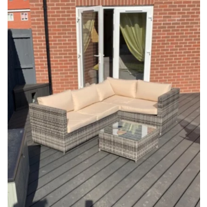 Garden Rattan Furniture Outdoor Wicker Patio Sofa Couch Set Cushion Glass Table - Image 2