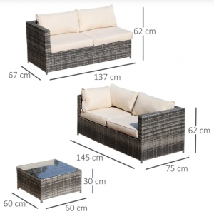 Garden Rattan Furniture Outdoor Wicker Patio Sofa Couch Set Cushion Glass Table - Image 5