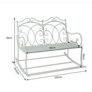 Garden Rocking Bench Metal White Furniture Love Seat Patio White Swing Chair - Image 3