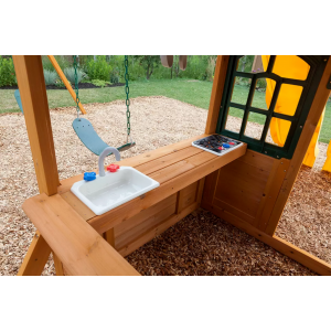 Kids Garden Playhouse Outdoor Children Slide Large Swing Set Wooden Tree House - Image 2