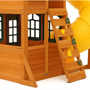 Kids Garden Playhouse Outdoor Children Slide Large Swing Set Wooden Tree House - Image 5