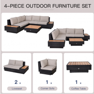 Luxury Garden Furniture Large Corner Sofa Set Lounge Rattan Patio Table Couch - Image 7