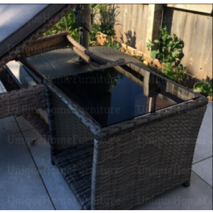 Garden Side Table Glass Rattan Furniture Small End Patio Grey Storage Coffee - Image 3