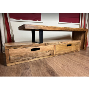 Industrial TV Stand Rustic Solid Wood Cabinet Retro Vintage Style Large Media Unit - Image 3