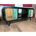 Industrial TV Stand Retro Vintage Style Media Cabinet Unit Black Metal Cupboard