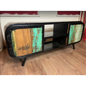 Industrial TV Stand Retro Vintage Style Media Cabinet Unit Black Metal Cupboard - Image 5