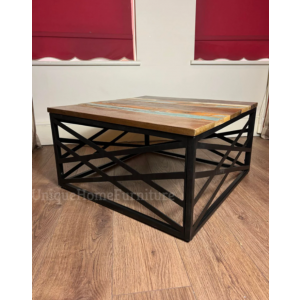 Industrial Coffee Table Rustic Solid Wood Square Furniture Retro Vintage Style - Image 3