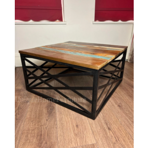 Industrial Coffee Table Rustic Solid Wood Square Furniture Retro Vintage Style - Image 4