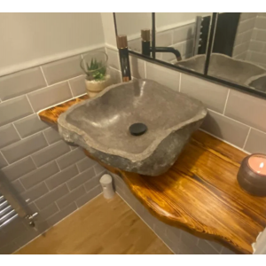 Stone Sink Basin Natural Bathroom Washroom Single Round Oval Washing Bowl (Large Size) - Image 4