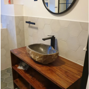 Stone Sink Basin Natural Bathroom Washroom Single Round Oval Washing Bowl (Large Size) - Image 6