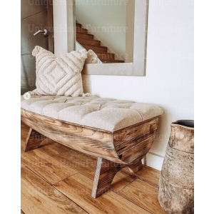 Rustic Storage Bench Fabric Window Seat Blanket Trunk Chest Box - Image 2