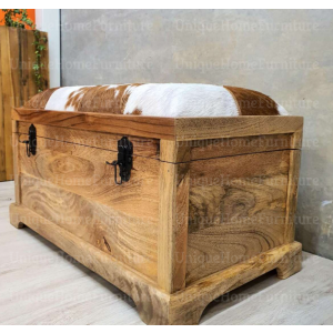 Rustic Storage Bench Vintage Leather Window Seat Industrial Solid Wood Shoe Box - Image 3