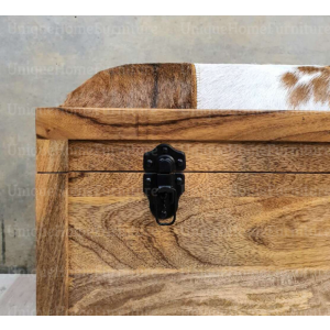 Rustic Storage Bench Vintage Leather Window Seat Industrial Solid Wood Shoe Box - Image 5