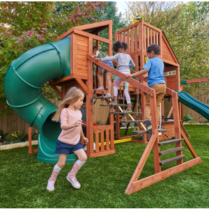 Kids Garden Playhouse Large Outdoor Swing Set Wooden Tree House Slide Playcentre - Image 2