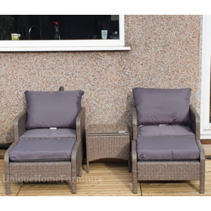 Rattan Garden Furniture Set Cushion Arm Chairs Footstools Porch Deck Patio Table - Image 5