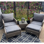 Rattan Garden Furniture Set Cushion Arm Chairs Footstools Porch Deck Patio Table