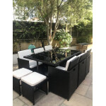 Large Rattan Dining Set Outdoor Garden Furniture Glass Table Chairs Wicker Stool