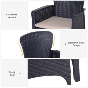 Conservatory Bistro Set Garden Patio Furniture Plastic Rattan Arm Chairs Table - Image 3