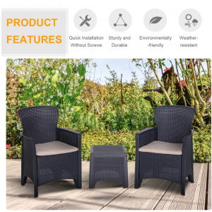 Conservatory Bistro Set Garden Patio Furniture Plastic Rattan Arm Chairs Table - Image 4