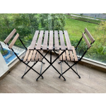 Garden Bistro Set Rustic Wooden Patio Outdoor Cafe Metal Folding 2 Chairs Table