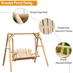 Rustic Swing Bench Outdoor Patio Furniture 2 Seater Wooden Rocking Chair Seat - Image 7