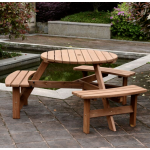 Round Picnic Table Outdoor Garden Furniture Wooden Pub Bench 6 Seater Beer Set