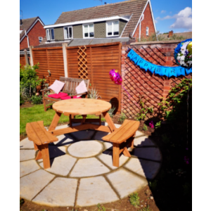 Round Picnic Table Outdoor Garden Furniture Wooden Pub Bench 6 Seater Beer Set - Image 3