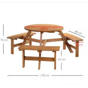Round Picnic Table Outdoor Garden Furniture Wooden Pub Bench 6 Seater Beer Set - Image 5