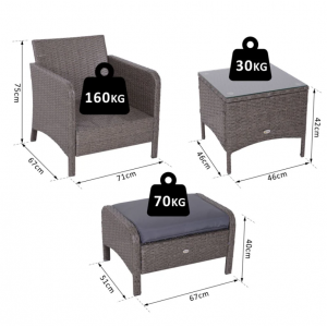 Rattan Garden Furniture Set Cushion Arm Chairs Footstools Porch Deck Patio Table - Image 6