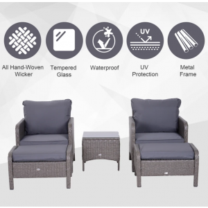 Rattan Garden Furniture Set Cushion Arm Chairs Footstools Porch Deck Patio Table - Image 7