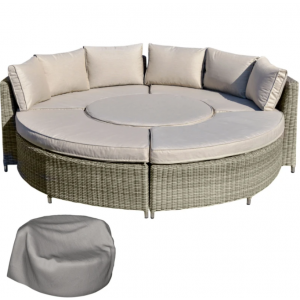 Large Rattan Sofa Set Luxury Sun Daybed Round Dining Table Garden Patio Chairs - Image 8