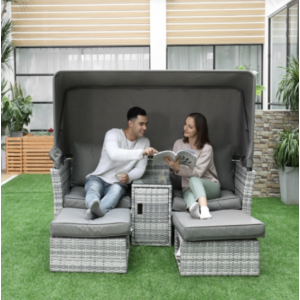 Large Rattan Sofa Set Garden Patio Furniture Wicker Coffee Table Day Bed Canopy - Image 2