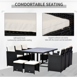 Large Rattan Dining Set Outdoor Garden Furniture Glass Table Chairs Wicker Stool - Image 5